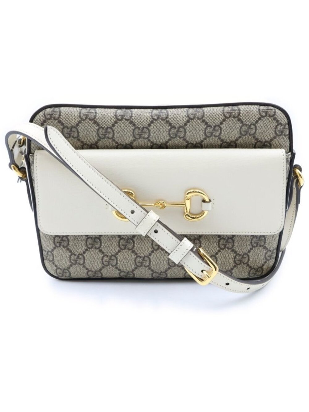 Gucci Horsebit 1955 Shoulder Bag Small GG Canvas Leather White Beige
